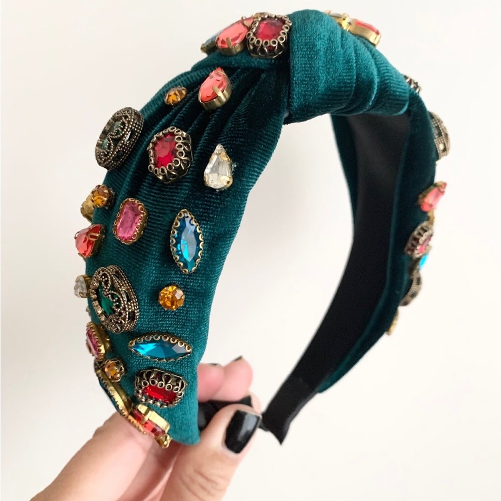 Hair Candy by Han Velvet Green Gem headband